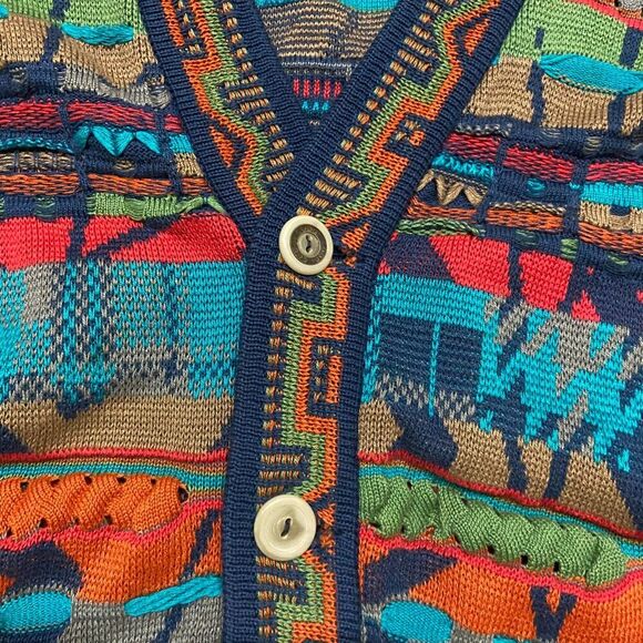 Coogi Australia 3D Knit Mercerized Cotton Multicolor Cardigan Sweater Men's L - Picture 5 of 9